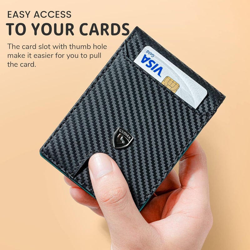 GSOIAX Slim Wallet for Men RFID Blocking Bifold Wallet Carbon Fiber Front Pocket Wallet with 11 Card Holder Minimalist Mens Wallet with Gift Box (Carbon Fiber - Green) - Image 5